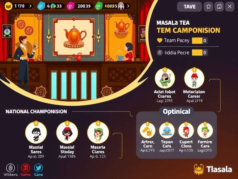 Masala Tea Titans game screenshot showing characters brewing tea in a colorful Indian market